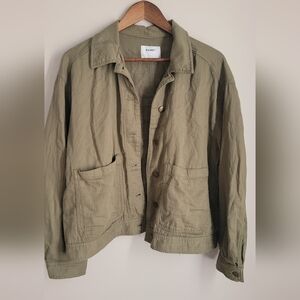 Old Navy Shirt Barn Jacket Women Large  Olive Green Utility Oversize Shacket